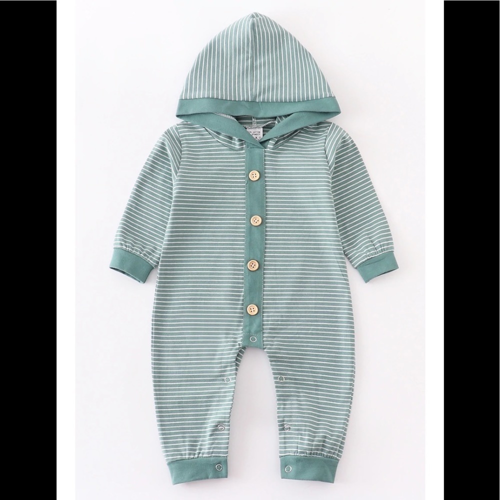NEW - Green button down baby hoodie romper